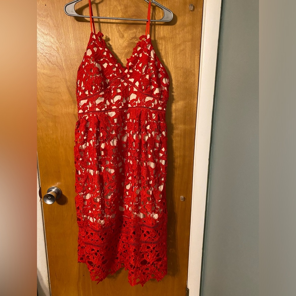 NWOT red lace midi sundress